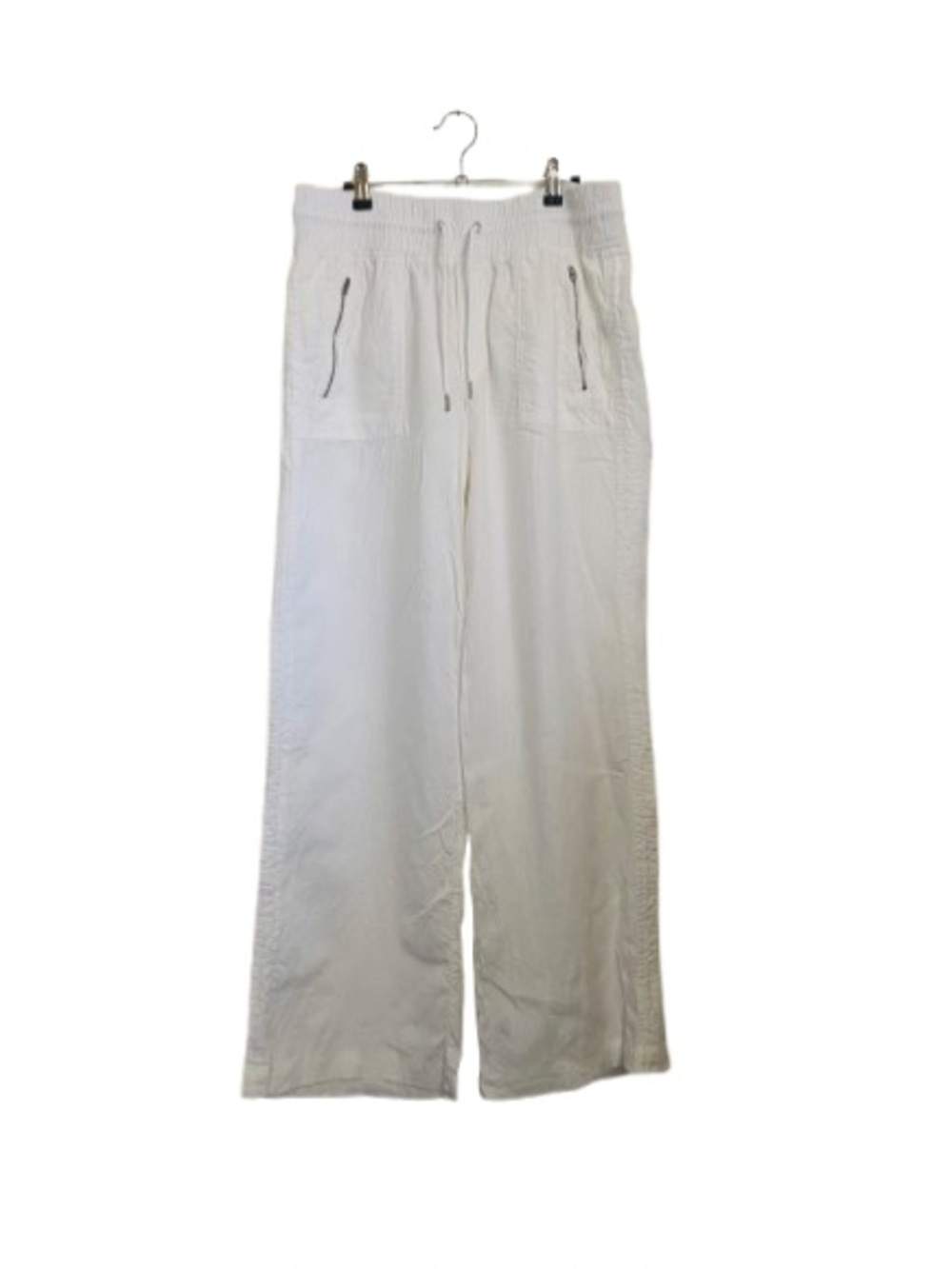 Athleta White 100% Linen Wide-Leg Pants with Zip Pockets Size L